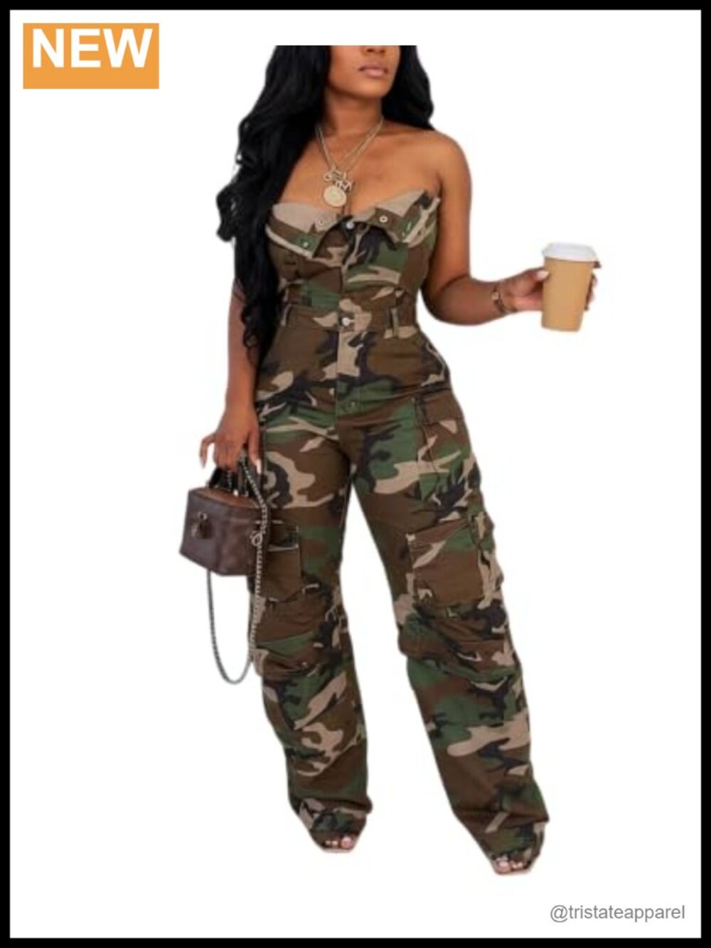 Women's Strapless Denim Jumpsuit Off Shoulder Sleeveless Cargo Wide Leg